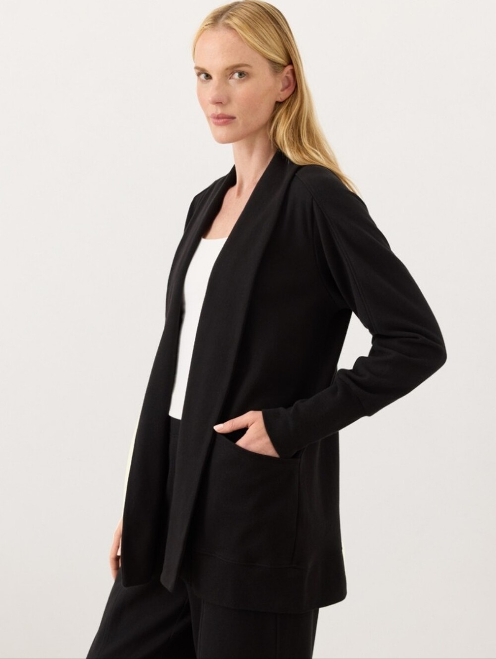 Pact Organic Cotton Airplane Wrap Open Front Cardigan Size S/M Black Pockets
